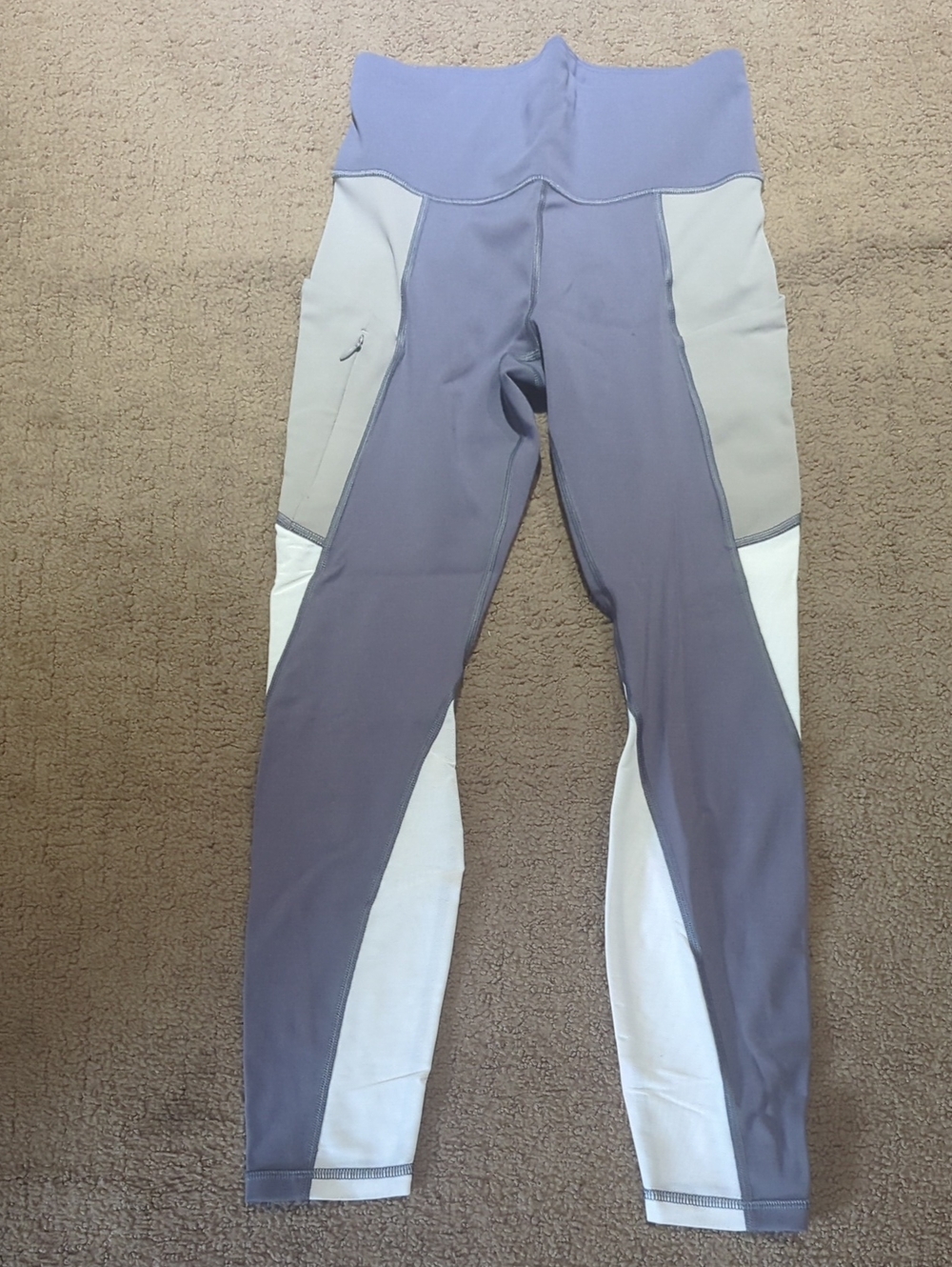 Athleta Gray and White Performance Leggings with Side Pockets